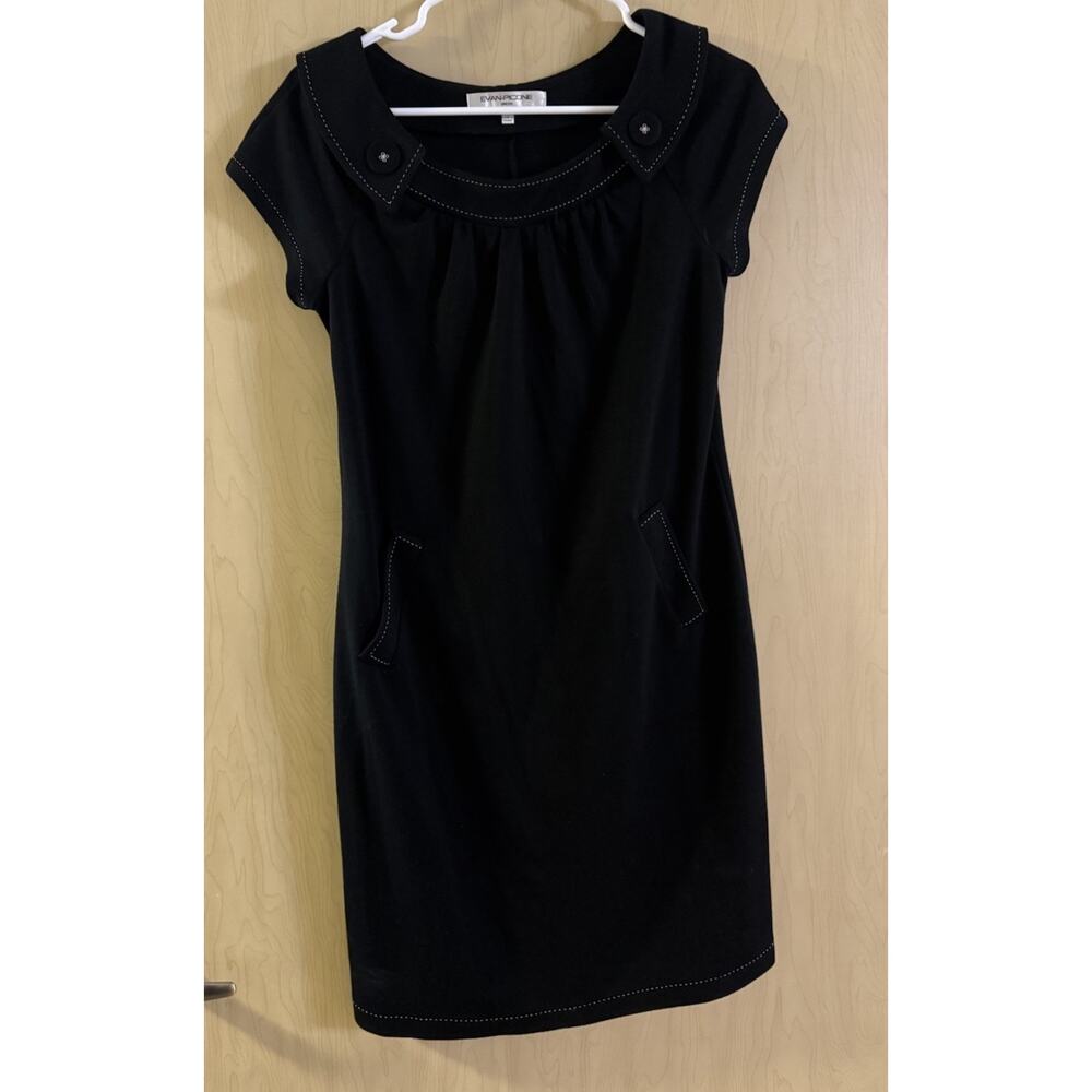 Evan Picone Black Shift Dress Knee Length Size 6 Y2K